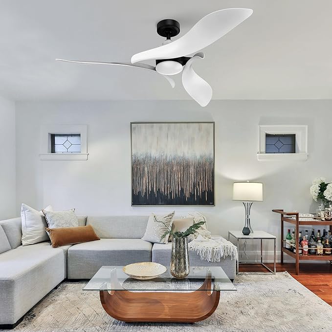 AEROFANTURE 54 Inch White Ceiling Fan, Quiet DC Motor with Remote, 6 Speeds and Reversible Airflow, Modern Indoor Fan for Bedroom or Living Room