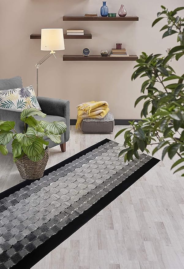 Custom Length Hallway Runner Rug,Slip Resistant,Checkered Black, 26 Inch X 32 feet, Sold and Priced Per Foot