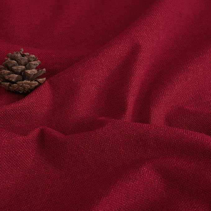 Red Christmas Linen Blackout Curtains 54 Inch Long 2 Panels, Cold Blocking Winter Thermal Insulated Curtains for Living Room Small Window Decor, Soundproof Curtains Each 52x54 Inch 2 Panels