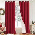 Linen Blackout Christmas Curtains - Red Thermal Insulated Curtains 90 Inch Long for Bedroom Living Room, Thick Heavy Light Blocking Energy Saving Soundproof Drapes Each 52x90 Inch 2 Panels