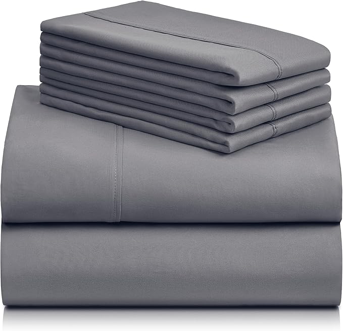 LuxClub 4 PC Extra Deep Pocket California King Sheet Set, Wrinkle Free Cooling Bed Sheets Hotel Bedding for Women, Men, 1 Fitted Sheet, 1 Flat Sheet and 2 Pillowcases- Light Grey
