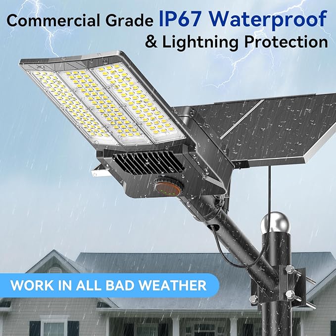 Deepn Solar Street Light 12000W Aluminum Commercial Grade Solar Parking Lot Lights with Motion Sensor & Dusk to Dawn IP67 Waterproof Heavy Duty Security Flood Lights for Street, Yard, SZ4000, 1Pack