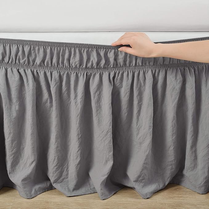 Lush Decor Ruched Ruffle Elastic Easy Wrap Around Bed Skirt Single Queen/King/Cal King Dark Gray - Queen Bed Skirt - Dust Ruffle - Gray Bedskirts