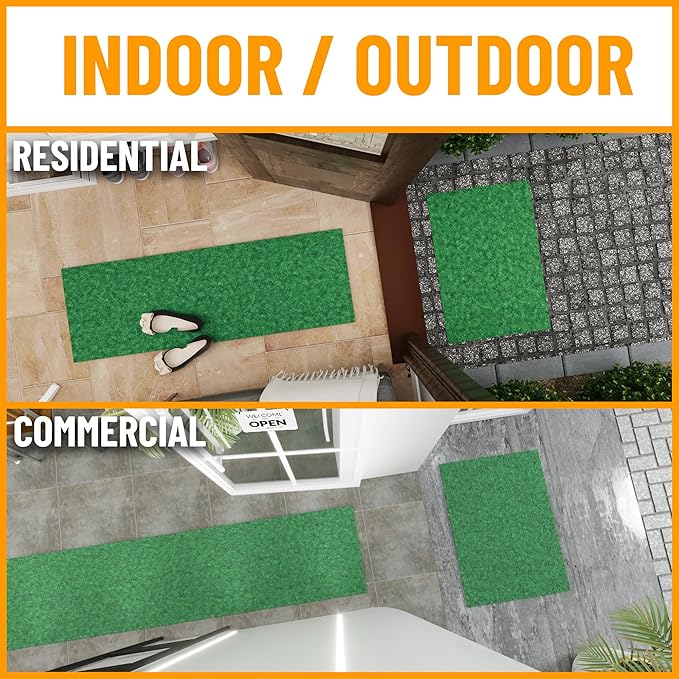 Ottomanson Mud Mat 2' x 3' - 2 Pack Entryway Rug -Non-Slip Scraper Doormat for Muddy Paws, Dirt Trapping Indoor/Outdoor Mat for High-Traffic Areas, Kitchen, Garage, Patio, Green