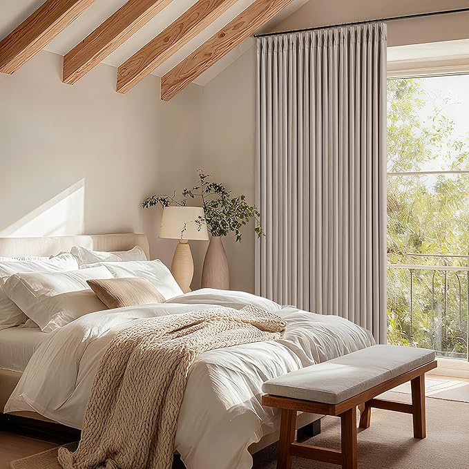 70 Inch Extra Wide Pinch Pleated Curtains Dual Layer for Living Room Bedroom 108 Inches Long Memory Trained Burlywood Birch Blackout Thermal Insulated Curtain with Back Tab Sliding Glass Door 1 Panel