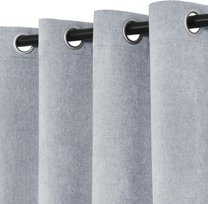 Macochico 100% Blackout Curtains Insulted Window Panels for Bedroom Living Room Dining Room Luxury Chenille Curtains Classic Home Decor Gray Blue Curtains with Tieback 52" Wx72 L Grommet 1 Panel