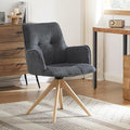 Art Leon Swivel Chair - Mid Century Modern Desk Chair Without Wheels, Fabric Upholstered Accent Chair with Oak Wood Legs for Small Space Living Room Bedroom, Dark Gray