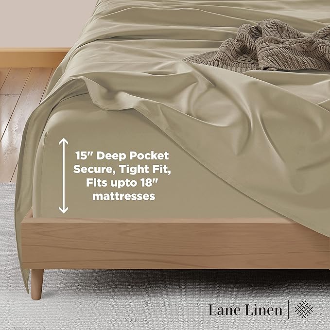LANE LINEN 100% Cotton Twin Sheets Set- 600 Thread Count Mercerized Cotton Sheets Twin Size for Smooth Silky Finish, Ultra Soft & Comfy Hotel Like Think Twin Size Sheets Set - Linen