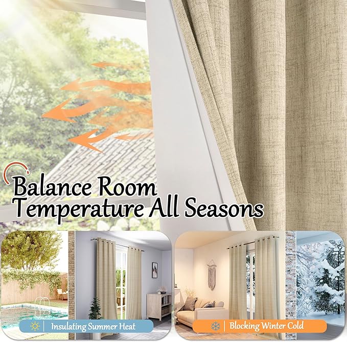 40 Inch Length Linen Blackout Curtains for Short Cafe Window, Thermal Insulated Light Blocking Soundproof Privacy Burlap Curtains 2 Panels, Each 38 Inch Wide Burlap