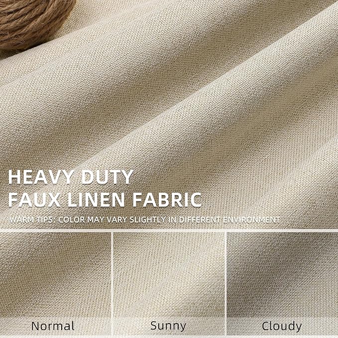 ChrisDowa 100% Blackout Natural Solid Solid Curtains 45 Inches Long 2 Panels for Bedroom Living Room,Farmhouse Room Darkening Thermal Insulated Soundproof Grommet Top Window Treatment Drapes,52x45