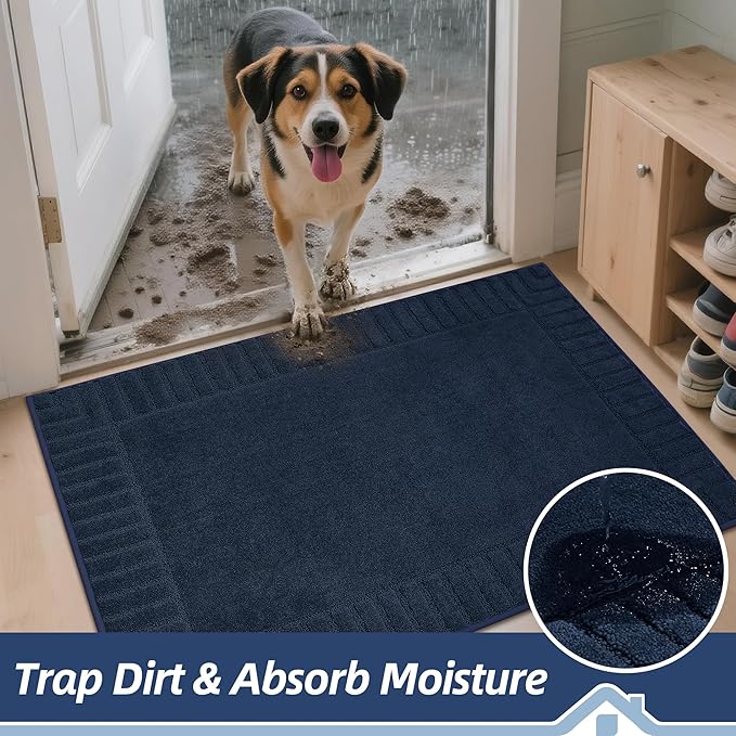 BEQHAUSE Door-Mat Non-Slip Front Doormat Low-Profile Entrance Mats for Front Door Entry Resist Dirt Washable Doormat Absorbent Entryway Door Mat,Navy Blue, 36"x60"