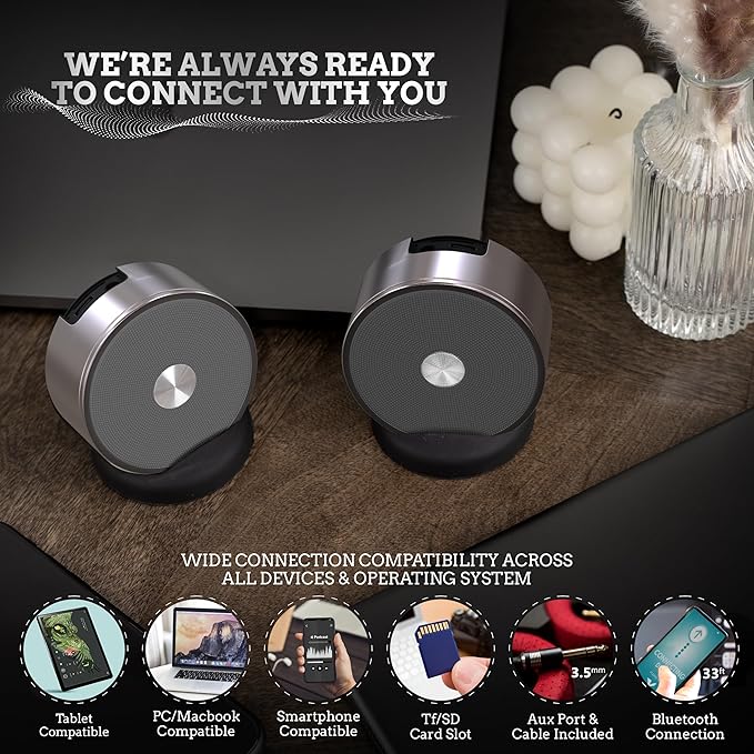 Long Run Technologies Stereo Bluetooth Speakers - Wireless Computer Speaker for Desktop Laptop PC for Boys & Girls Sister Brother Mom & Dad - Bluetooth Stereo Speakers Home Theater Gaming Rose Gold