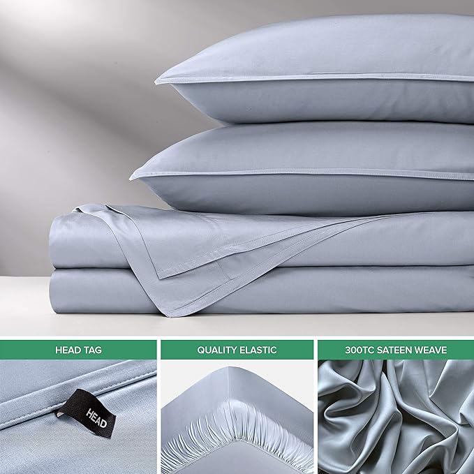 Pure Bamboo King Sheets, Genuine 100% Organic Viscose Derived from Bamboo Bed Sheet Set, Luxuriously Soft & Cooling, Double Stitching, 2 Year Quality Promise (King, Sterling Blue)