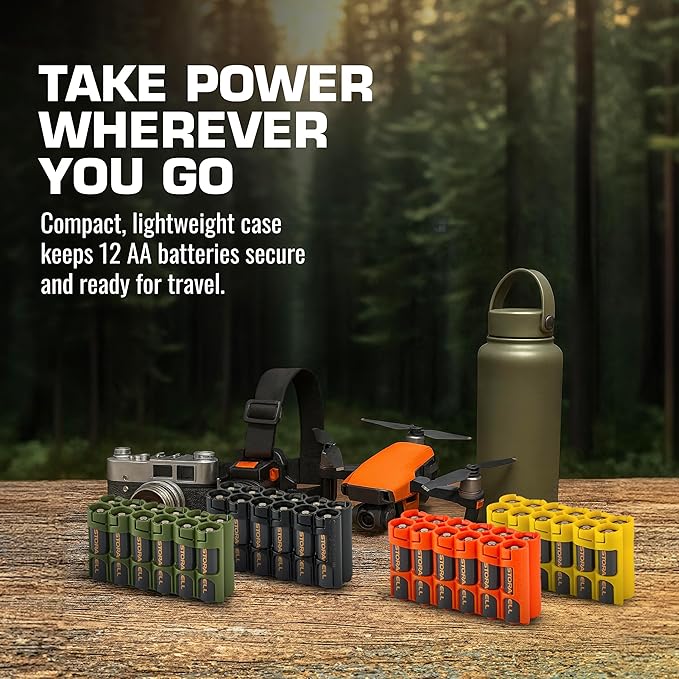 Storacell AA-12 Battery Storage Caddy and Dispenser (Pack of 2), Yellow, Holds 12 AA Batteries (Not Included), Durable & Compact Design, The Original Battery Caddy, Made in The USA