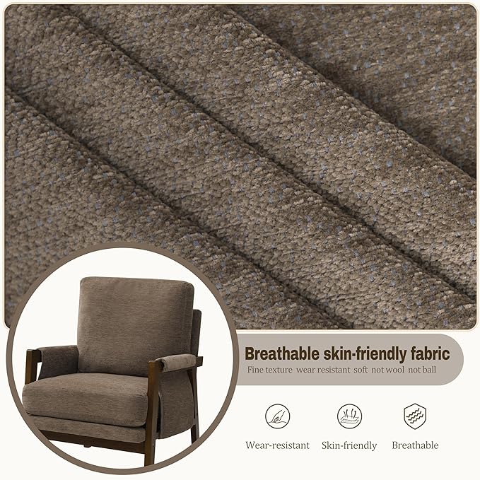 Dark Brown Accent Chairs for Living Room Set of 2, Modern Arm Chairs for Bedroom, Wooden Upholstered Mid Century Accent Chairs, Fabric