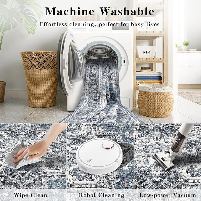Area Rug 2x3 Entryway Rug Soft Washable Doormat Non Slip Low Pile Lightweight Carpets Indoor Faux Wool Small Rug for Entrance, Kitchen, Bedroom, Living Room
