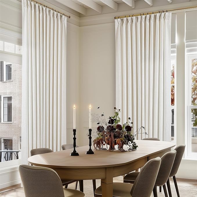 Pinch Pleated Extra Wide Curtain Panels 96 Inches Long 70 Wide Linen Curtain for Patio Sliding Glass Door Semi Sheer Cream Hooks Rings Privacy 96 Inch Length for Living Room 70x96 1 Panel