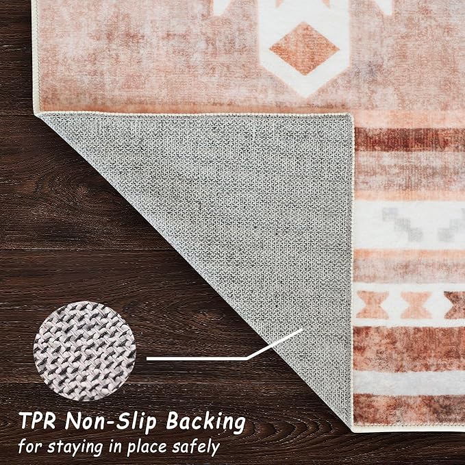 5x7 Area Rugs - Ultra-Thin Washable Rug with Non-Slip Backing, Ideal for Living Room, Bedroom, Kitchen Floor Carpet - Western Style, Easy Clean, Durable, Camel
