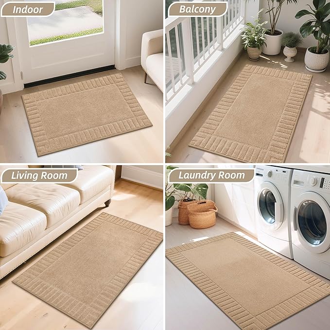 BEQHAUSE Door-Mat-Non-Slip Dirt Trapper Door Mats Low-Profile Front Door Mat Absorbent Floor Mats for Entryway Washable Mud Resistant Home Entrance Doormat,Taupe,24"x36"