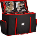ZOBER All in One Christmas Ornament Storage Box & Decoration Container - Easy Access Removable Trays, Keeps 73 Ornaments - Adjustable Extent Area for Figurines and Pockets for Decoration - Black