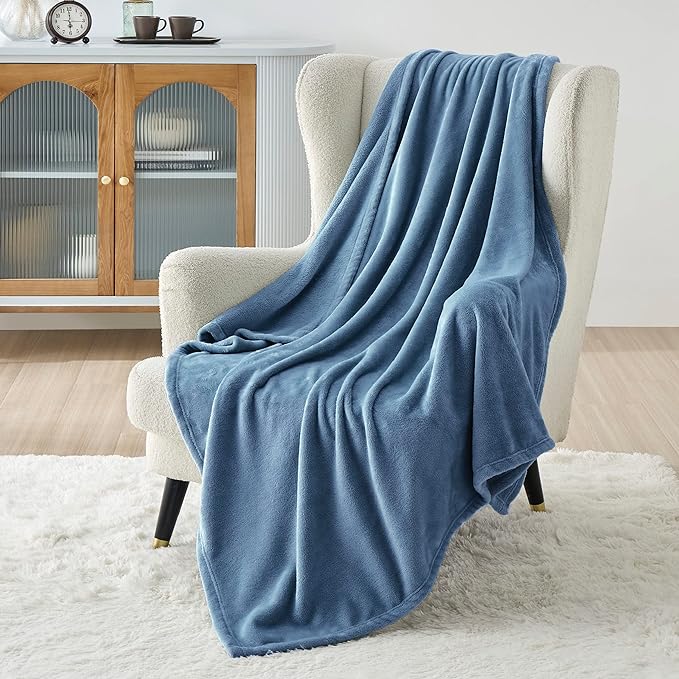 Bedsure GentleSoft Fleece Throw XL Blanket Washed Blue - 300GSM Soft Lightweight Plush Cozy Blankets for Bed, Sofa, Couch, Travel, Camping, 50x70 inches