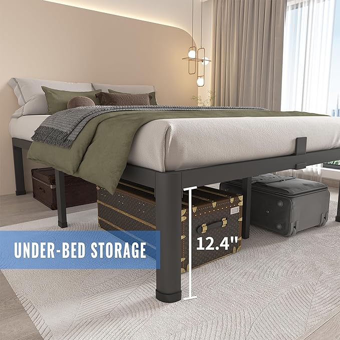 MAF 14 Inch Full Size Metal Platform Bed Frame with Round Corner Legs, 3000 LBS Heavy Duty Steel Slats Support, Noise Free, No Box Spring Needed, Easy Assembly