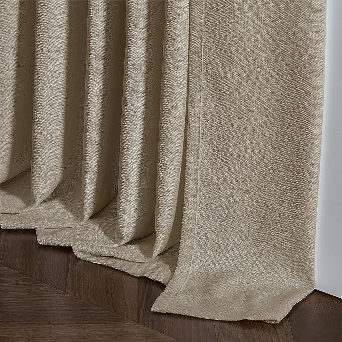 Dark Flax Linen Curtains 120 Inches Long for Living Room Bedroom Pinch Pleated Back Tab Privacy Curtains 120 Inch Length 2 Panels Light Filtering Greige Tan Brown Farmhouse Drapes 10 FT
