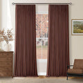 Reddish Brown Linen Blackout Pleated Curtains 90 Inches Long for Living Room Darkening Pinch Pleat 100% Black Out Drapes Thermal Insulated Soundproof Rust Brown 90 Inch Curtain for Dining Bedroom