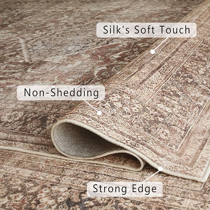 vivorug 3x5 Rug, Small Area Rug for Living Room, Bedroom, Kitchen, Machine Washable Non-Slip Throw Rug, Vintage Carpet for Entryway Nursery Coffee Table - Durable (Brown)