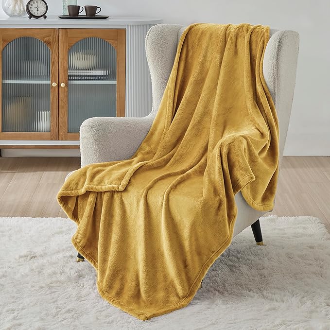 Bedsure GentleSoft Fleece Throw XL Blanket Yellow - 300GSM Soft Lightweight Plush Cozy Blankets for Bed, Sofa, Couch, Travel, Camping, 50x70 inches