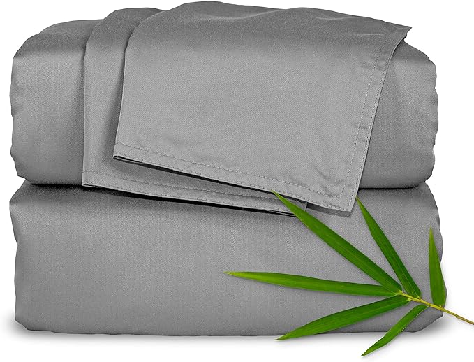Pure Bamboo Short Queen Sheets for RV Camper (60"x75") - Genuine 100% Organic Viscose Derived from Bamboo Bed Sheet Set, Soft & Cooling, 2 Year Quality Promise (Short Queen, Stone Grey)