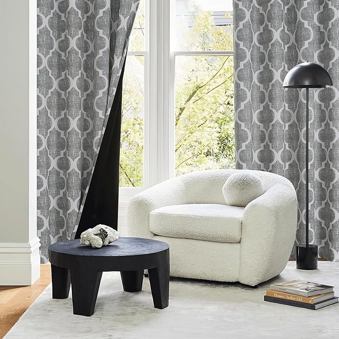 Beauoop 100% Blackout Curtains 90 Inches Long 2 Panels for Bedroom Living Room Grey Moroccan Geo Room Darkening Thermal Insulated Soundproof Grommet Top Window Treatments Drapes, 50x90 Set of 2