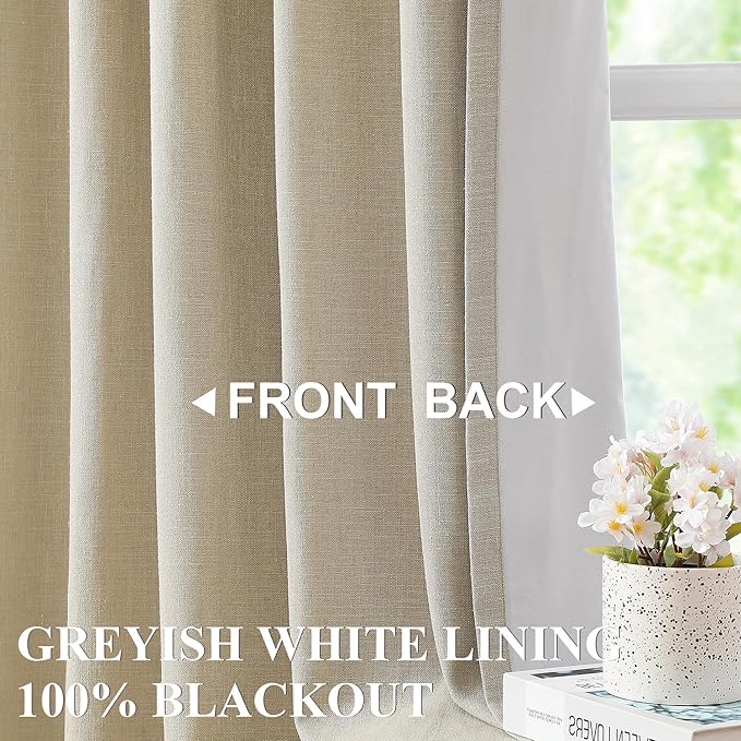 Vision Home Sand Linen Full Blackout Curtains 84 inch Length for Bedroom Living Room Darkening Soundproof Window Panels Thermal Insulated Rod Pocket Back Tab Farmhouse Drapes 56" Wx84 Lx2