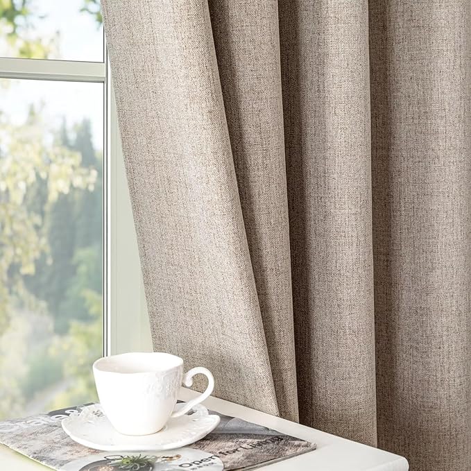 100% Blackout Curtains 108 Inches Long 2 Panels Set, Linen Curtains for Living Room, Black Out Thermal Insulated Grommet Drapes Bedroom Luxury Decor Privacy(52W × 108L inch, Linen)