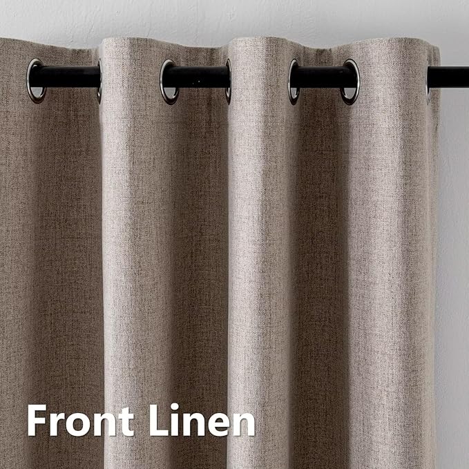100% Blackout Curtains 108 Inches Long 2 Panels Set, Linen Curtains for Living Room, Black Out Thermal Insulated Grommet Drapes Bedroom Luxury Decor Privacy(52W × 108L inch, Linen)