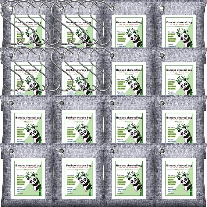 Mayunuo Activated Charcoal Odor Absorber for Strong Odor, Basement, Cars, Closets, Shoes, Smoke. 16 Pack Bamboo Charcoal Air Purifying Bags Deodorizer Odor Eliminator for Home