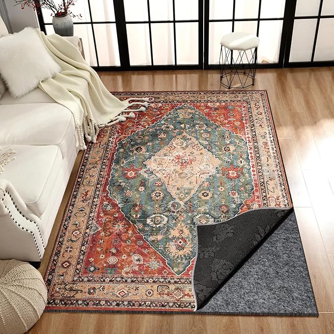 Waterproof Rug Pad, Thick 5x8 Ft Under Area Rug Carpet Pad, Non Slip Rug Pads for All Floors and Hardwood Floors Finishes, Keep Carpets in Place Soft and Prevent Rug from Wrinkling or Buckling