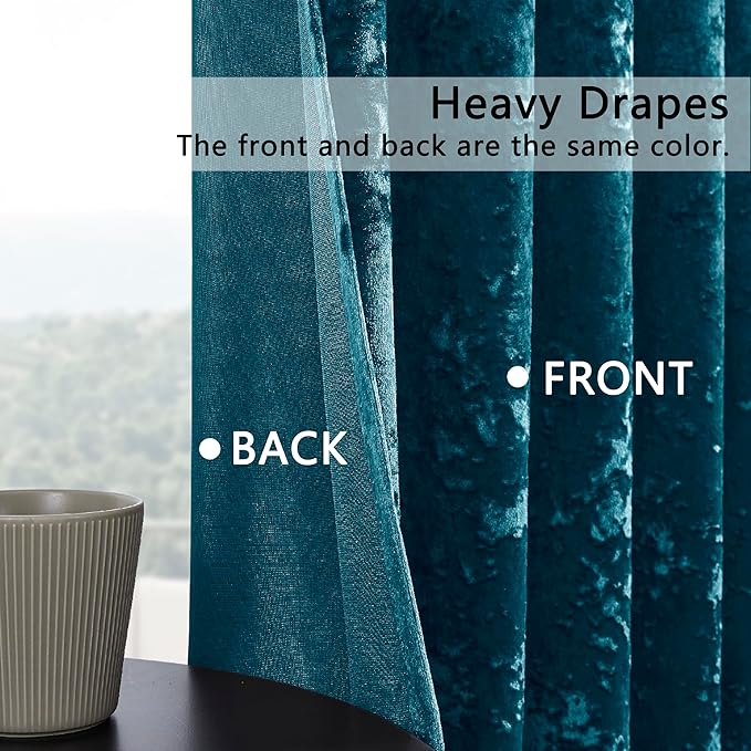 SMILETIME Tranquil Blue Crushed Velvet Curtains 52x84inch Rod Pocket Luxurious Thermal Insulated Soundproof Drapes Soft and Durable Light-Filtering Window Treatments for Living Room Bedroom, 2 Panels