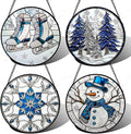Stained Glass Window Hanging 4 Pcs Set White Winter Christmas Snow Scene 9.8" - Suncatcher Door Garden Sun Catcher Decor Birthday for Mom Woman Nana Men Friend Wife