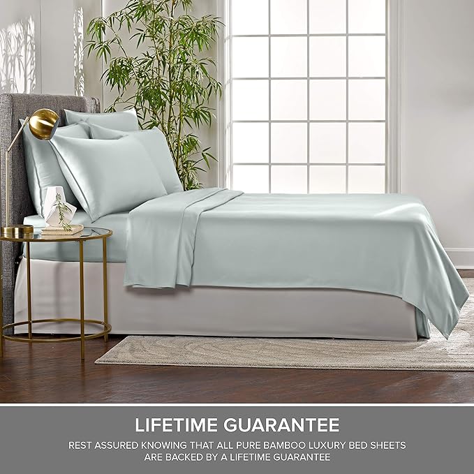 Pure Bamboo Short Queen Sheets for RV Camper (60"x75") - Genuine 100% Organic Viscose Derived from Bamboo Bed Sheet Set, Soft & Cooling, 2 Year Quality Promise (Short Queen, Sea Glass)