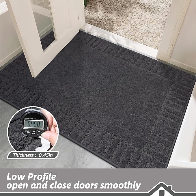 BEQHAUSE Door-Mat Non-Slip Front Doormat Low-Profile Entrance Mats for Front Door Entry Resist Dirt Washable Doormat Absorbent Entryway Door Mat,Dark Grey, 36"x60"