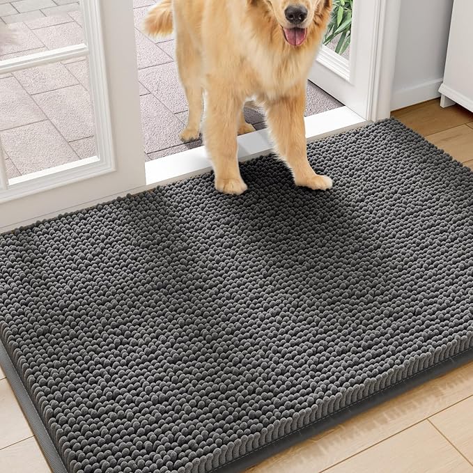 Amyracel Dirt Trapping Door Mat, 36" x 72" Large Absorbent Dog Door Mat for Muddy Paws, Quick Dry Non Slip Chenille Mud Mat for Dogs, Machine Washable Entry Indoor Entryway Rug for Inside Floor
