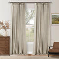 Memory Trained Pinch Pleated 100% Blackout Linen 86 Inch Curtains for Bedroom Room Darkening Light Blocking Beige Tan Window Curtain 80 Inches Long Living Room Black Out Pleat Drapes Dual Layer
