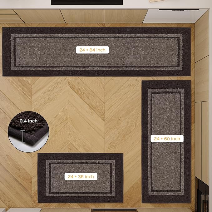 Kitchen Rugs 24" x 36", Non-Slip Machine Washable Kitchen Runner Rugs Floor Mats, Absorbent Comfort Standing Mats for Kitchen, Sink, Laundry and Hallway, Grayish Brown & Coffee
