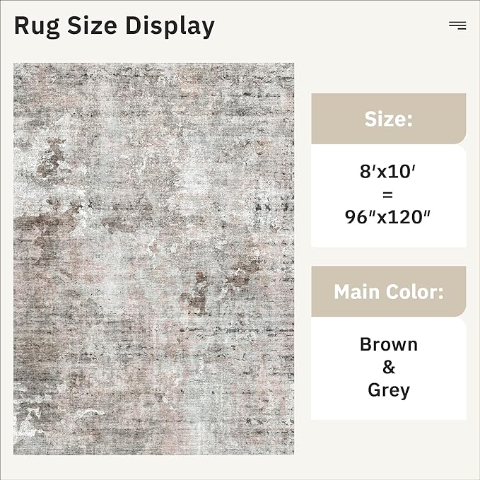 Abstract Rug 8x10 Large Living Room Rugs Neutral Modern Washable Area Rugs for Bedroom Dining Room Non-Slip Stain Resistant Foldable Thin Rug Grey Pink