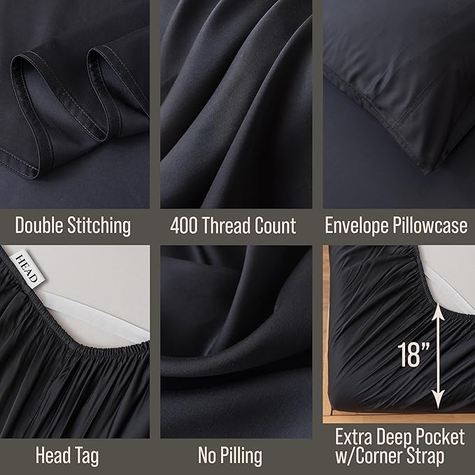 Bella Coterie Luxury Bamboo Viscose 34” Split Top King Size Sheet Set | 1 Fitted Sheet for Sleep Number & Adjustable Beds | 100% Organically Grown | Cooling & Soft | 18” Deep Pocket [Black]