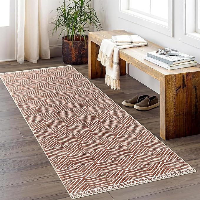 Runner Rug 2'x7' Western Washable Non-Slip Runners for Hallways Kitchen Entryway Laundry Room Modern Carpet Hallway Runner, Brown Red