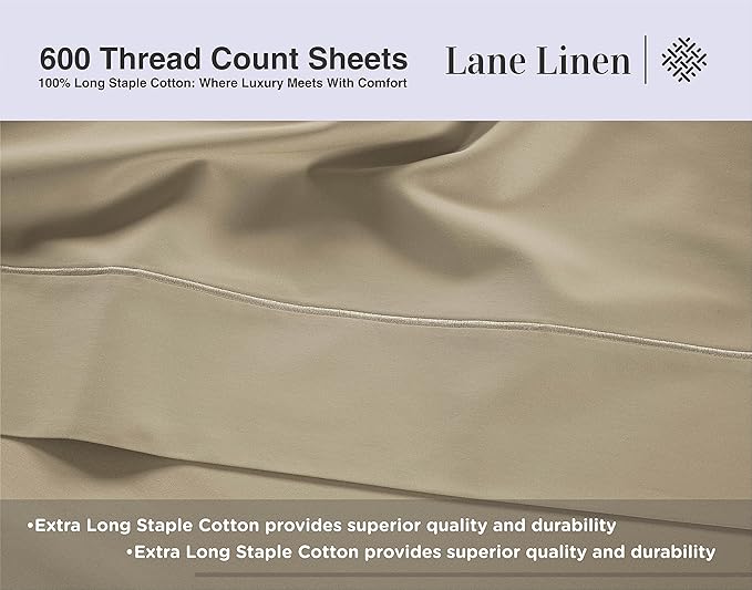 LANE LINEN 100% Cotton Twin Sheets Set- 600 Thread Count Mercerized Cotton Sheets Twin Size for Smooth Silky Finish, Ultra Soft & Comfy Hotel Like Think Twin Size Sheets Set - Linen