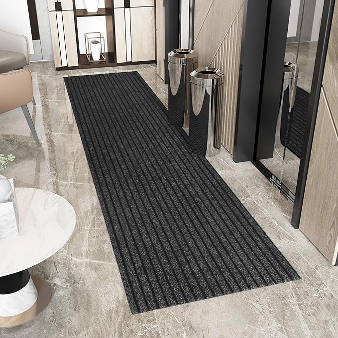 Ottomanson 2'7" x 30' Hallway Runner with Scraper Pile - Extra Durable Non-Slip Rug Mat for Indoor & Outdoor Use - Ideal for Kitchen, Entryway & Garage - High-Traffic Carpet, Black