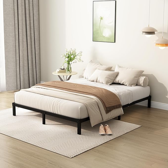 9 Inch Full Size Bed Frame Heavy Duty Low Profile Metal Platform No Box Spring Needed Mattress Foundation, Easy to Assembly, Noise Free, Black